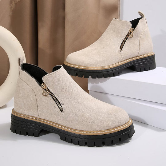 Damen Modische Stiefeletten mit seitlichem Reißverschluss und robustem Profil EB