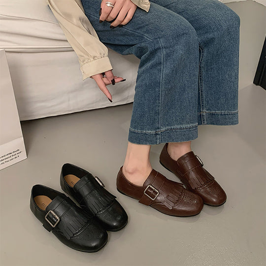 Damen Elegante Mokassins mit modischem Fransen-Design und dekorativem Schnallenverschluss EB
