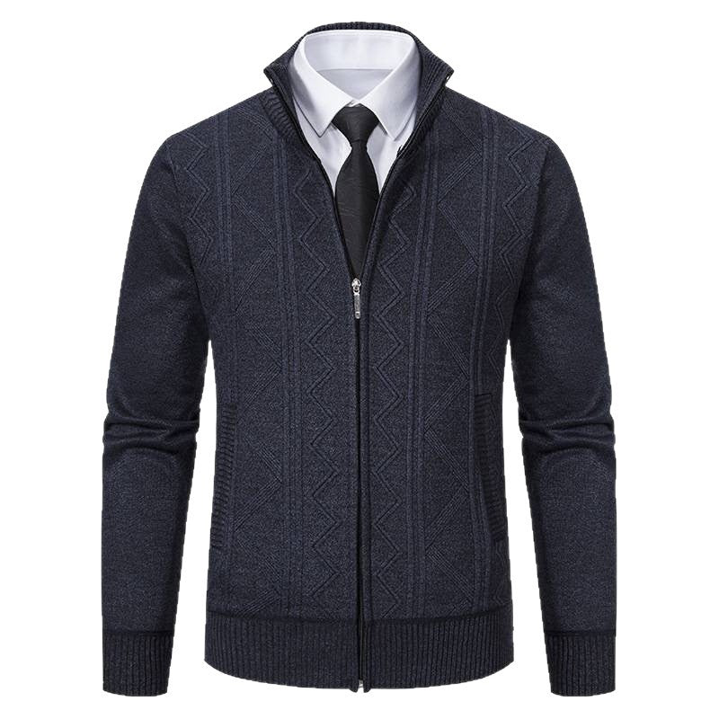 Herren nan Strickjacke mit Reißverschluss, Stehkragen und strukturierter Zopfmuster-Optik EB