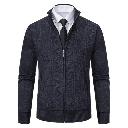Herren nan Strickjacke mit Reißverschluss, Stehkragen und strukturierter Zopfmuster-Optik EB