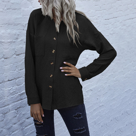 Damen Strukturierte Oversize-Hemdbluse mit Brusttaschen und Knopfleiste EB