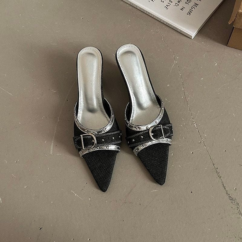 Damen Slingback Mules mit elegantem Riemen und funkelnden Akzenten EB