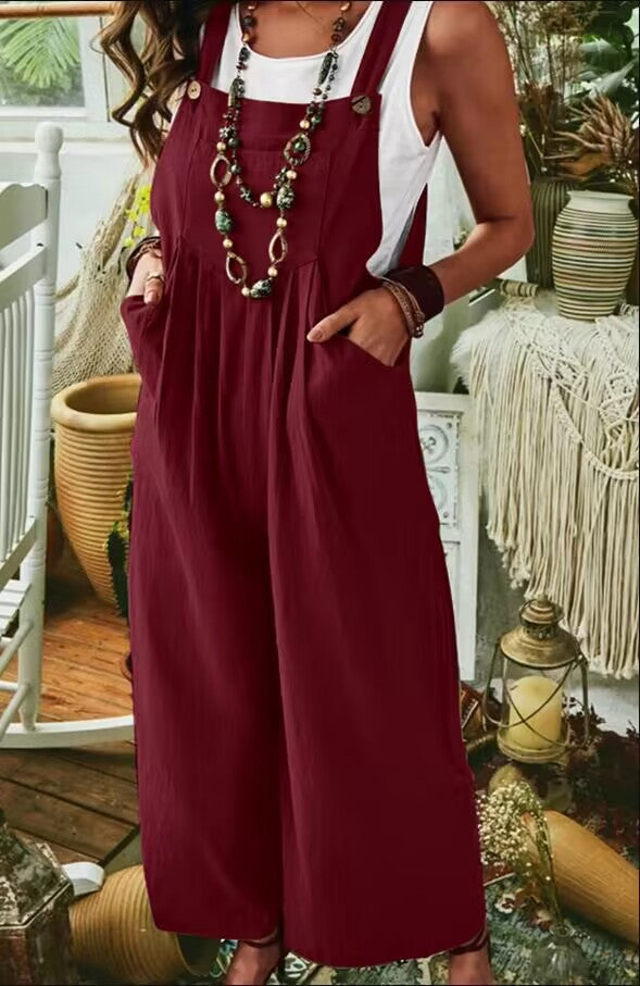 Damen Lässiger Jumpsuit mit praktischem Taschendesign und weiten Beinen EB