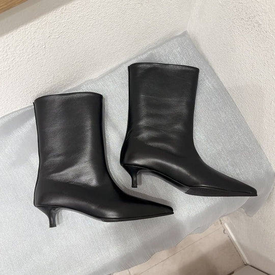 Damen elegante Stiefeletten mit spitzem Zehenbereich und geschmeidiger Lederoberfläche EB