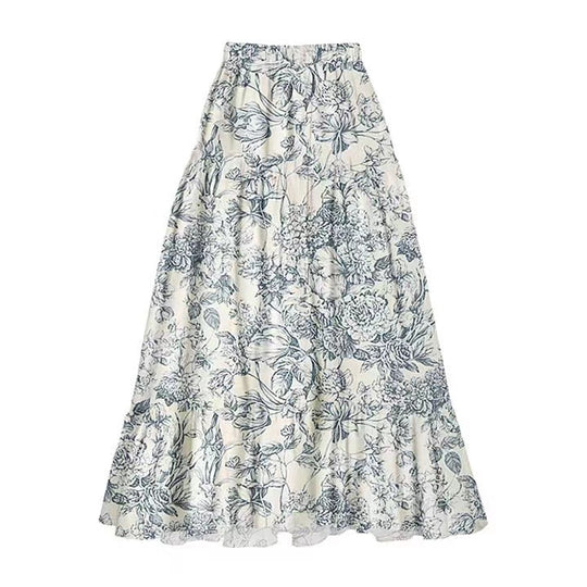 Damen Maxirock mit floralen Mustern und voluminösem Schnitt EB