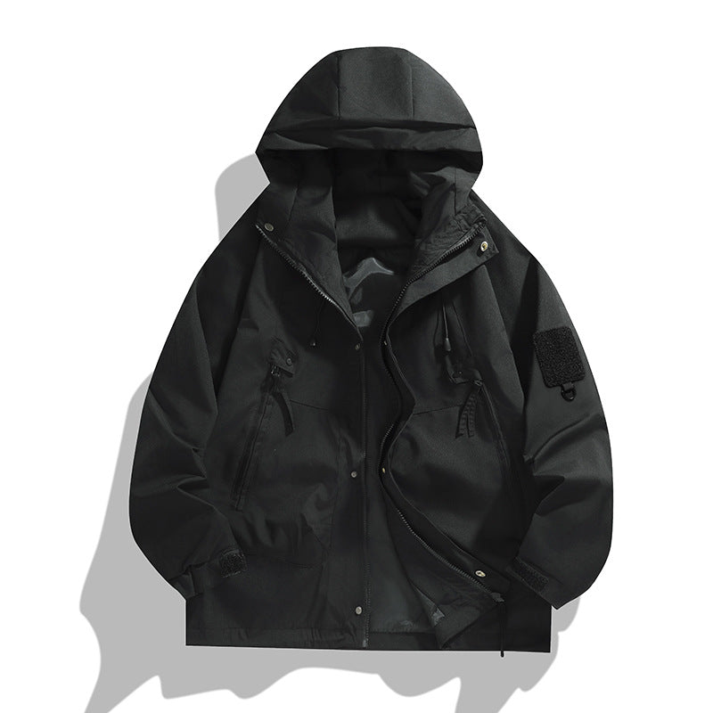 Herren atmungsaktive Utility-Kapuzenjacke mit verdecktem Reißverschluss, Multi-Taschen und verstellbaren Ärmelabschlüssen EB