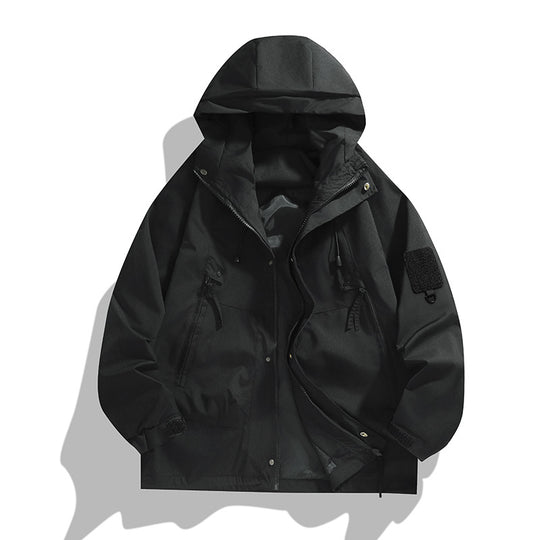 Herren atmungsaktive Utility-Kapuzenjacke mit verdecktem Reißverschluss, Multi-Taschen und verstellbaren Ärmelabschlüssen EB