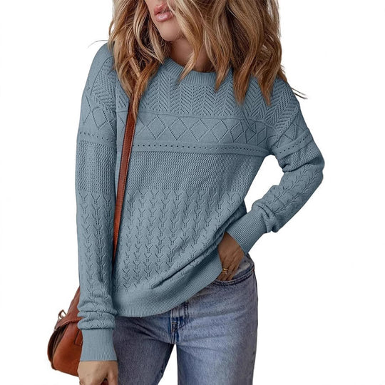 Damen Strickpullover mit strukturiertem Muster und Rundhalsausschnitt EB