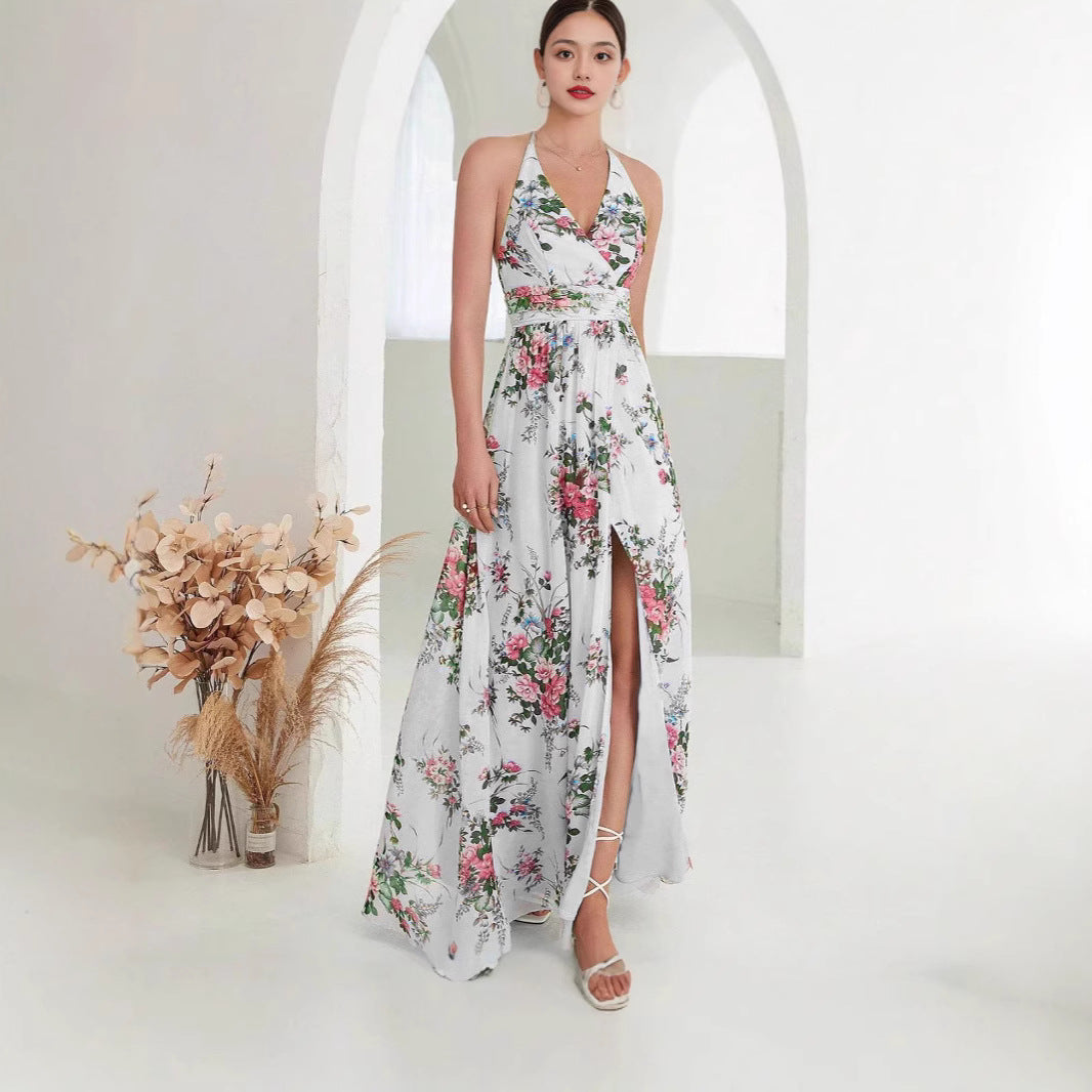 Damen Maxikleid mit hochgeschlossenem Ausschnitt und seitlichem Schlitz EB