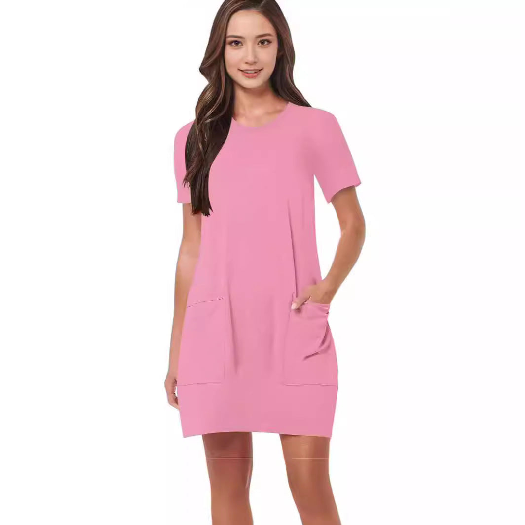 Damen lässiges T-Shirt-Kleid mit praktischen Taschen EB