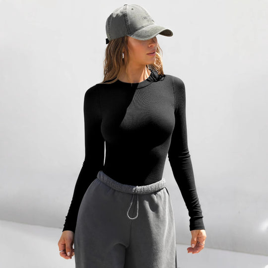 Damen Langarm-Ripp-Top mit figurbetontem Schnitt EB