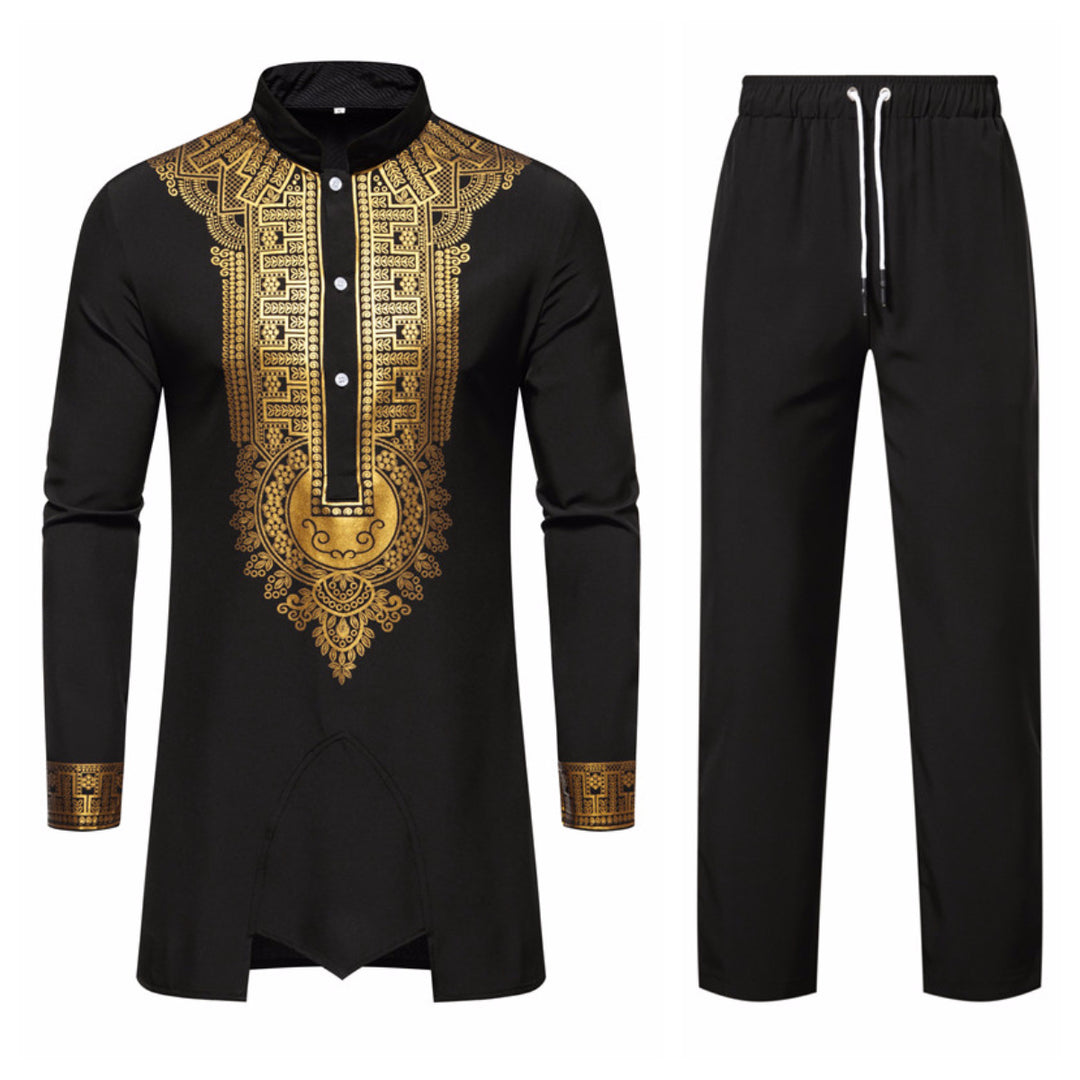Herren elegante Tunika mit kunstvoller Stickerei und passender Hose EB