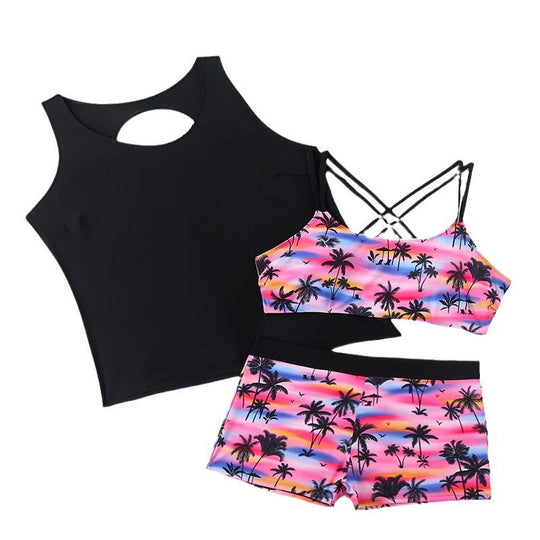 Damen Sportliches Bade-Set mit modischen Cut-Out und tropischem Motiv EB