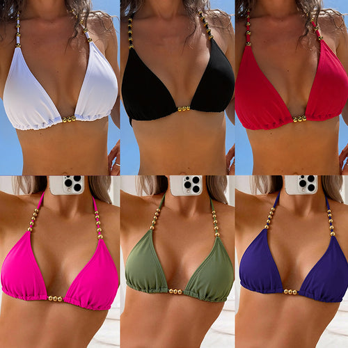 Damen Triangel-Bikini mit dekorativen goldfarbenen Akzenten EB