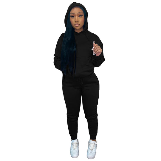 Damen nan Kapuzen-Lounge-Set mit Kängurutasche taillierter Jogginghose und Bündchen EB