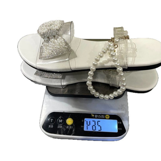 Damen elegante Badeschuhe mit funkelnder Schleifen-Applikation EB
