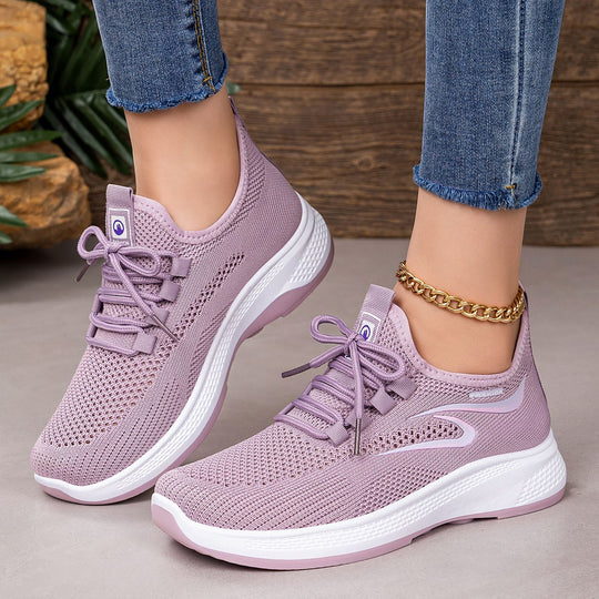 Damen nan atmungsaktiver Strick-Freizeitsneaker mit elastischer Schnürung und stoßabsorbierender Keilsohle EB