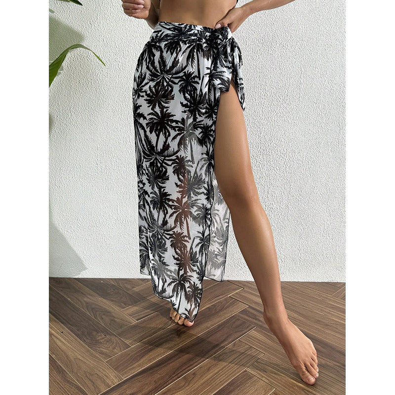 Damen Strandkleid mit floralem Muster und transparentem Material EB