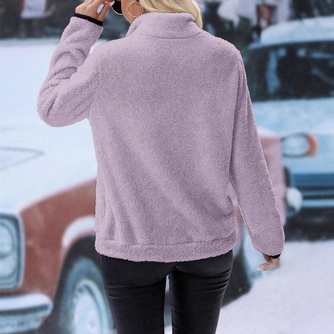 Damen kuscheliger Fleece-Pullover mit Halbzipper und Kängurutasche EB
