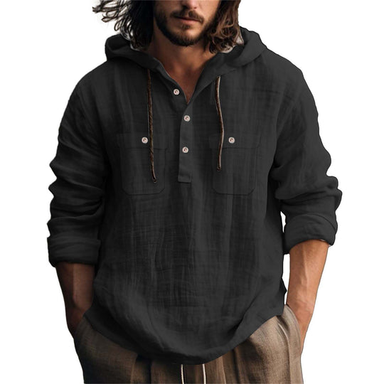 Herren lässiger Kapuzenpullover mit Knopfleiste und praktischen Taschen EB