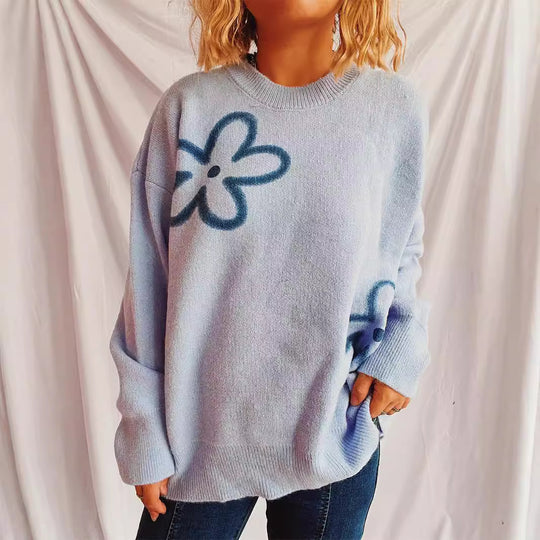 Damen Strickpullover mit floralen Akzenten und lässigem Schnitt EB