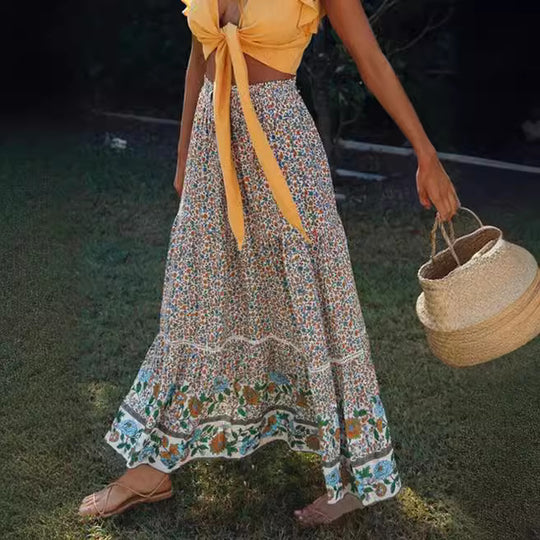 Damen Maxi-Rock aus floraler Baumwolle EB