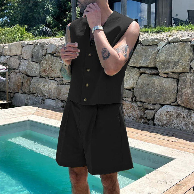 Damen nan elegantes maßgeschneidertes Ensemble mit taillierter Weste und hochtaillierten Shorts EB