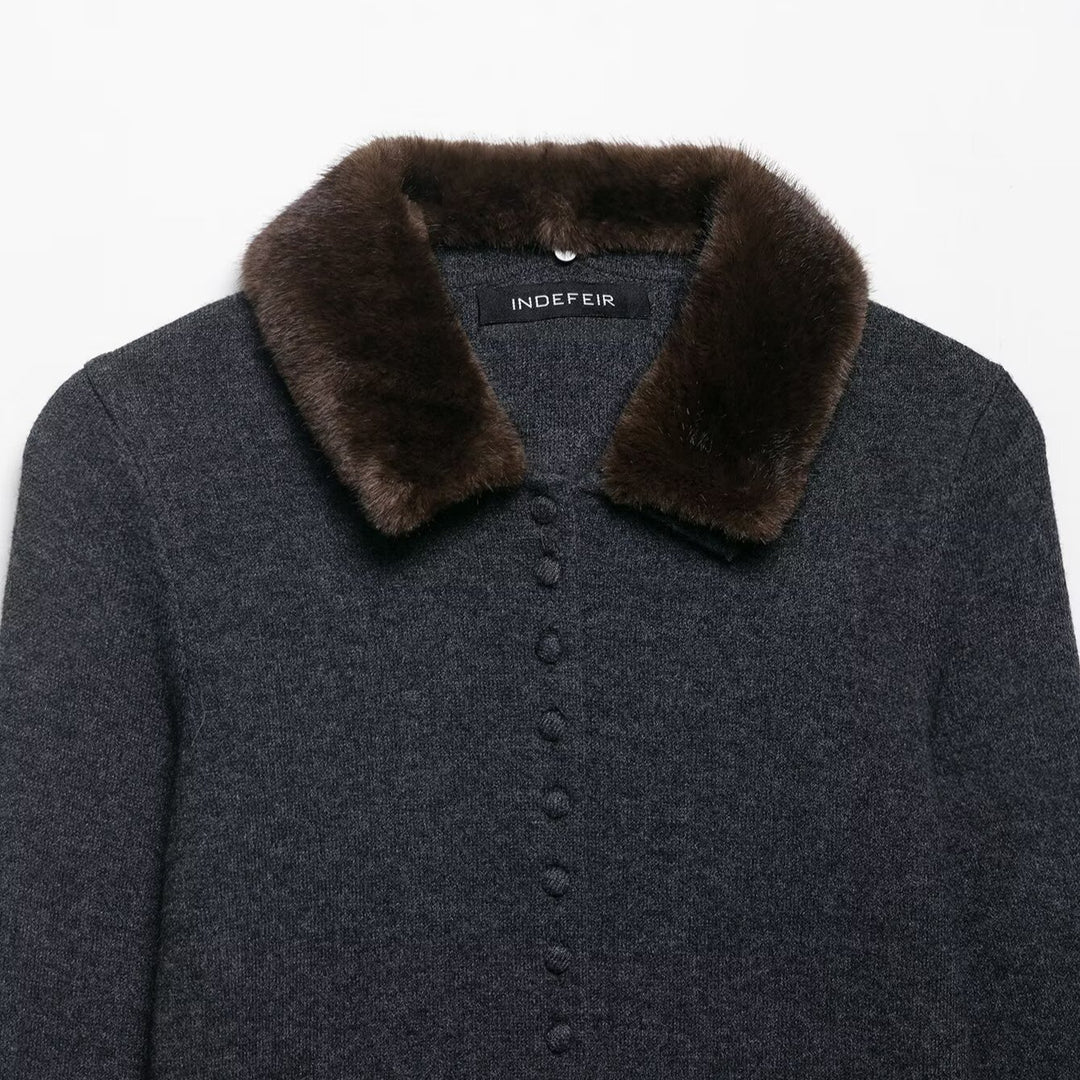 Damen elegante Strickjacke mit abnehmbarem Kragen EB