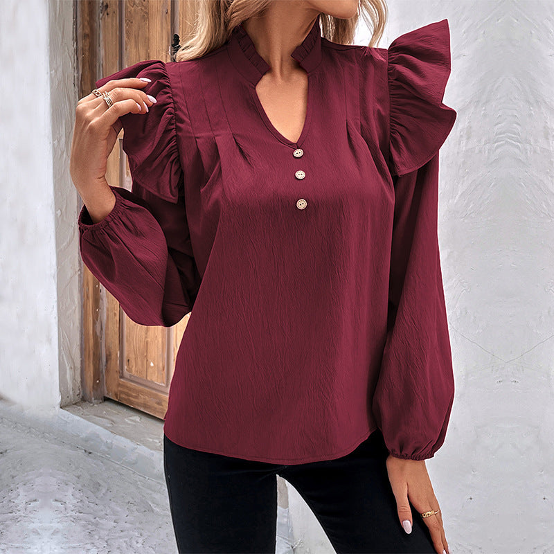 Damen Bluse mit Rüschendetails und Knopfverschluss EB