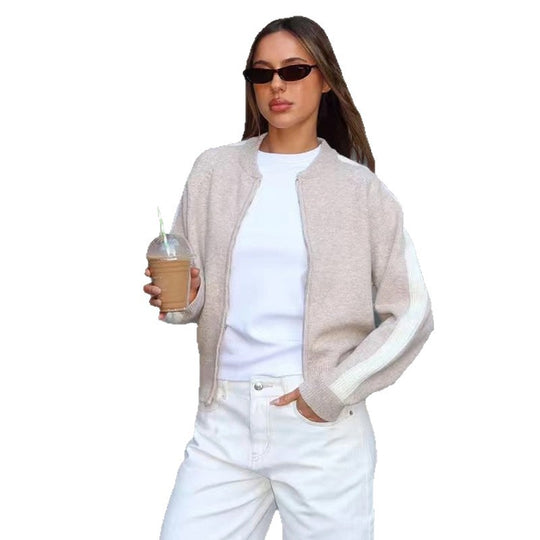 Damen sportlicher Strickpullover mit modischem Streifenmuster EB