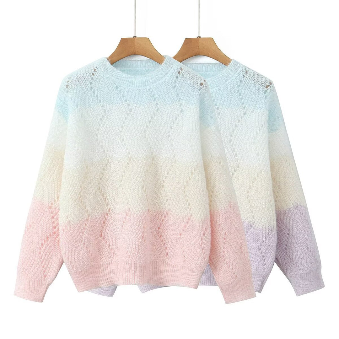 Damen Strickpullover mit modernem Wellenmuster und sanften Farbverläufen EB