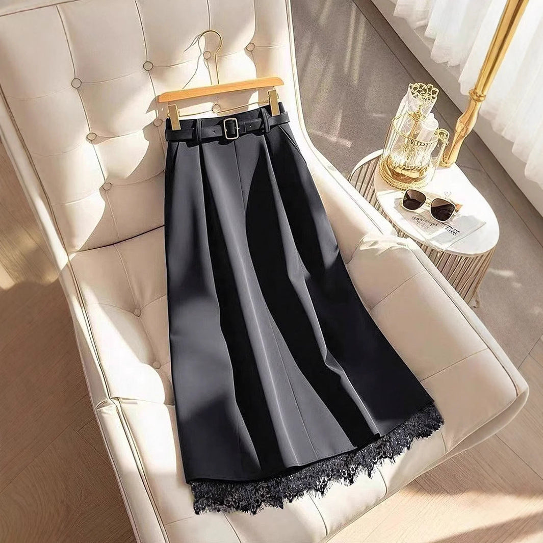 Damen Elegante Maxirock mit Spitzenbesatz EB