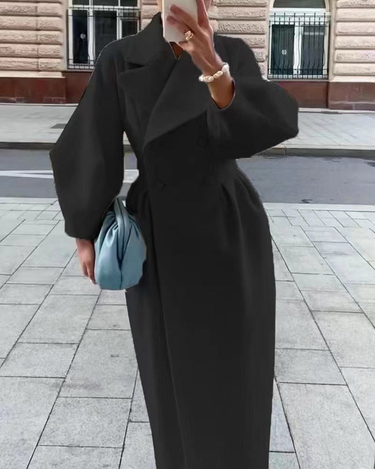 Damen Maxi-Wickelmantel mit seitlichem Schlitz und Ballonärmeln EB
