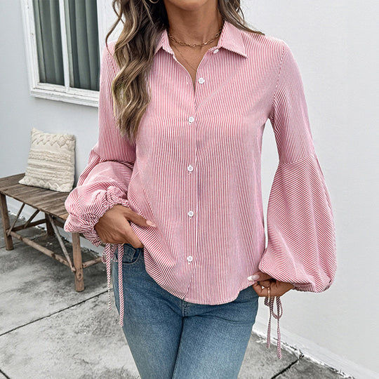 Damen Bluse mit voluminösen Ärmeln und gestreiftem Design EB
