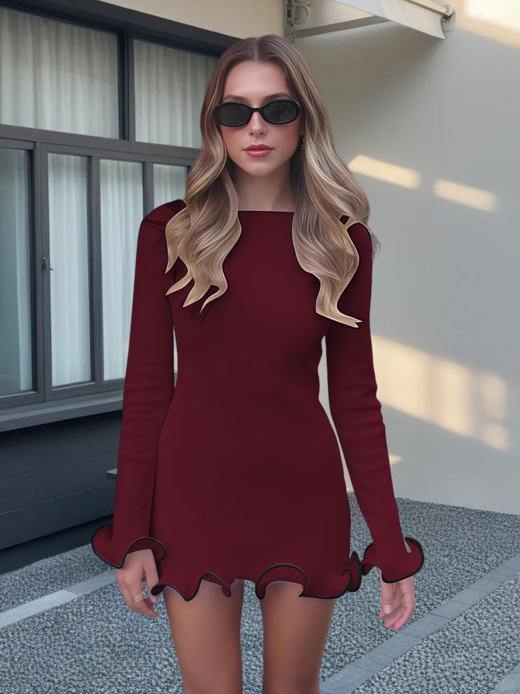 Damen Elegantes Minikleid mit skulpturalen Volantärmeln und figurbetontem Schnitt EB