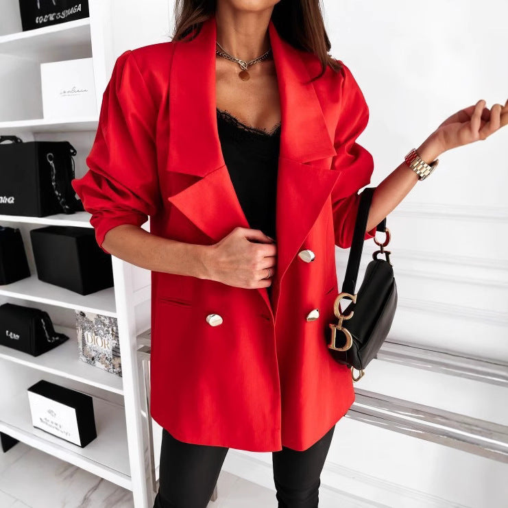 Damen eleganter Oversize-Blazer mit Taschen und Knopfdetails EB