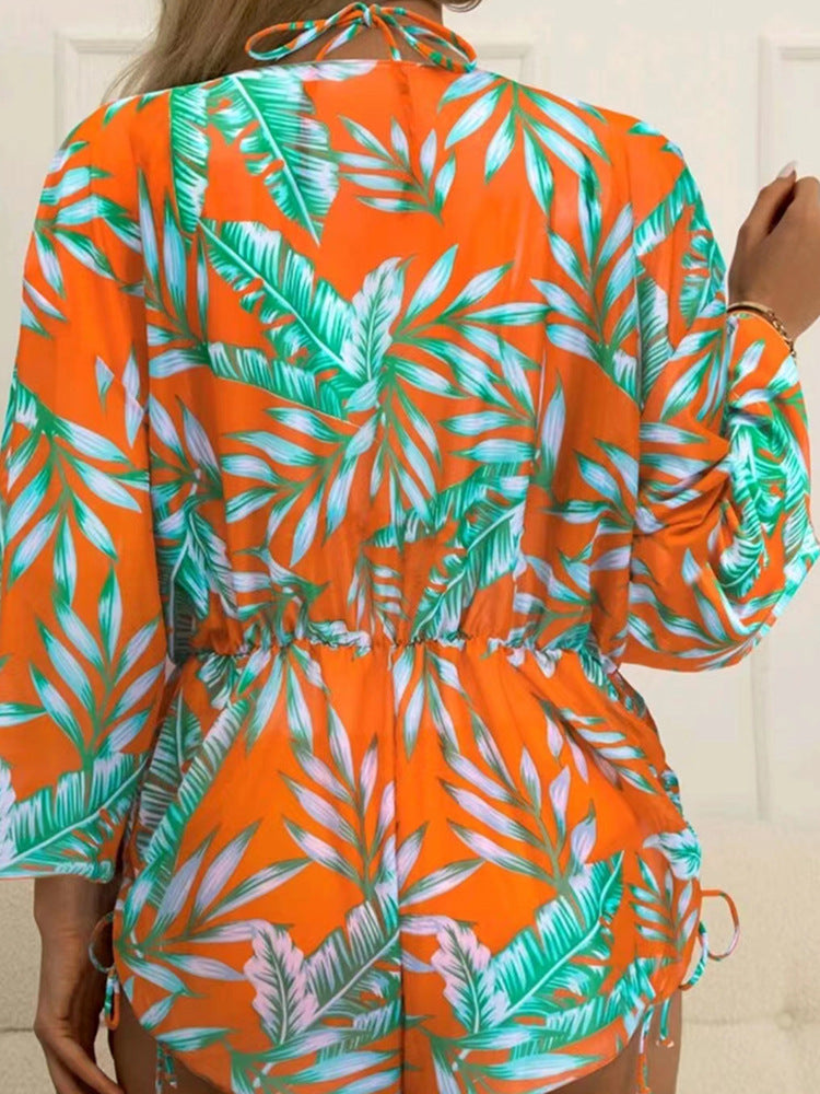 Damen Strandoutfit im Set mit kombiniertem Bikini und lässiger Kaftan EB
