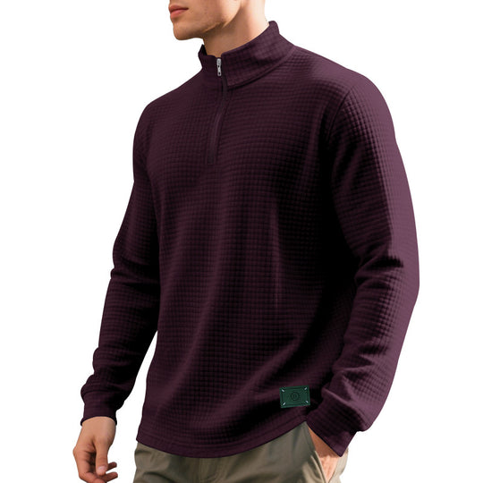 Herren nan leichter Waffelstrick-Pullover mit kurzem Kragenreißverschluss und gerundetem Saum EB