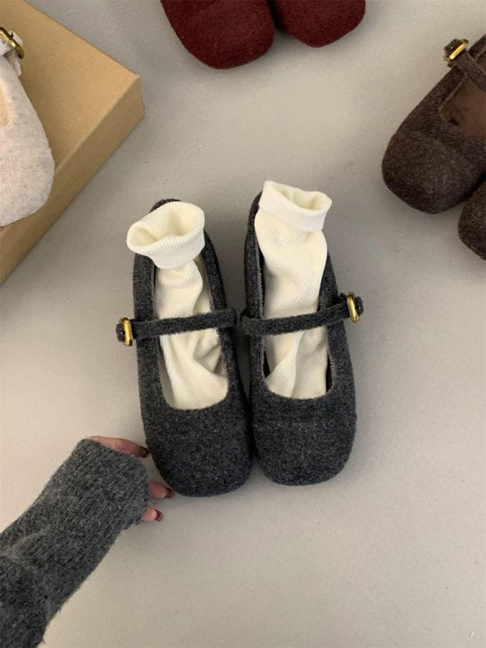 Damen elegante Filz-Ballerinas mit dekorativem Riemchen EB
