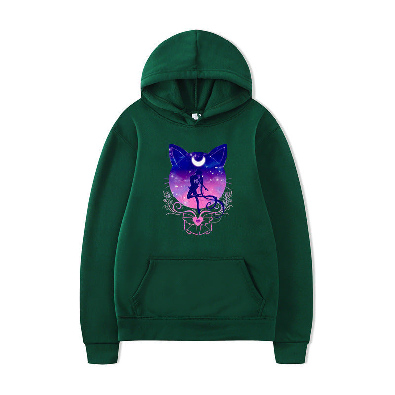 Damen Kapuzenpullover mit künstlerischem Katzenmotiv und bequemer Passform EB