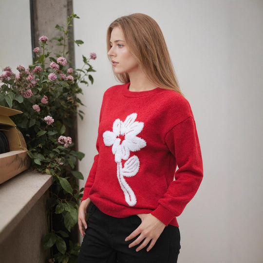 Damen Pullover mit floralem Reliefmuster und weichem Material EB