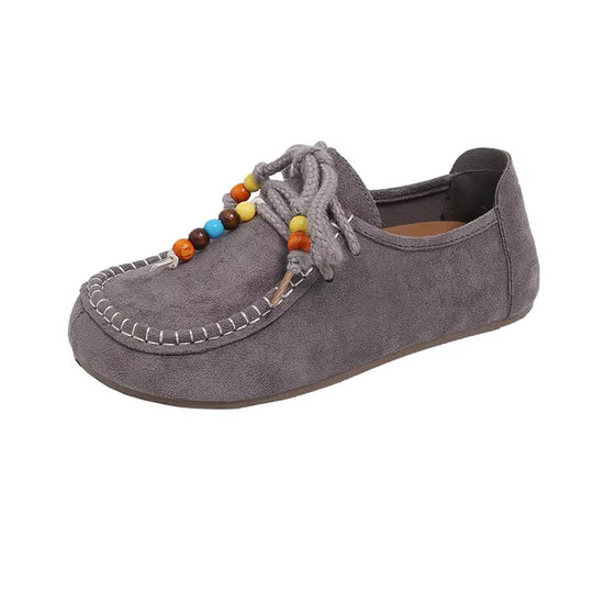 Damen Mokassins mit dekorativen Perlen und weichem Wildleder EB