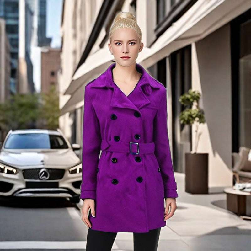 Damen Eleganter Trenchcoat mit Gürtel und kontrastierenden Knöpfen EB