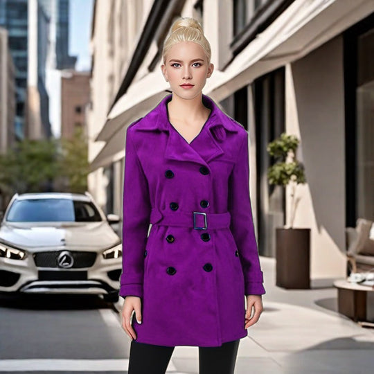 Damen Eleganter Trenchcoat mit Gürtel und kontrastierenden Knöpfen EB