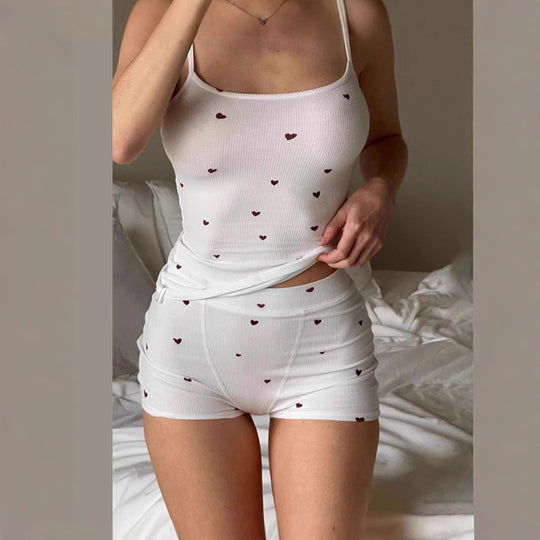 Damen Schlafshorts-Set mit süßem Herzmuster EB