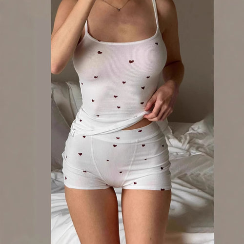 Damen Schlafshorts-Set mit süßem Herzmuster EB