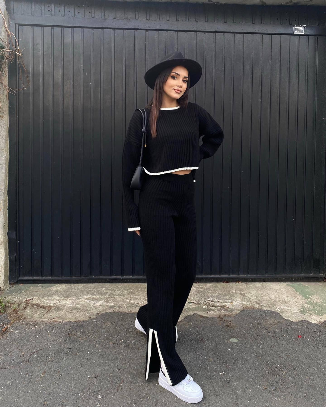 Damen Legere Strick-Set mit hohem Bund und schickem Schlitz EB