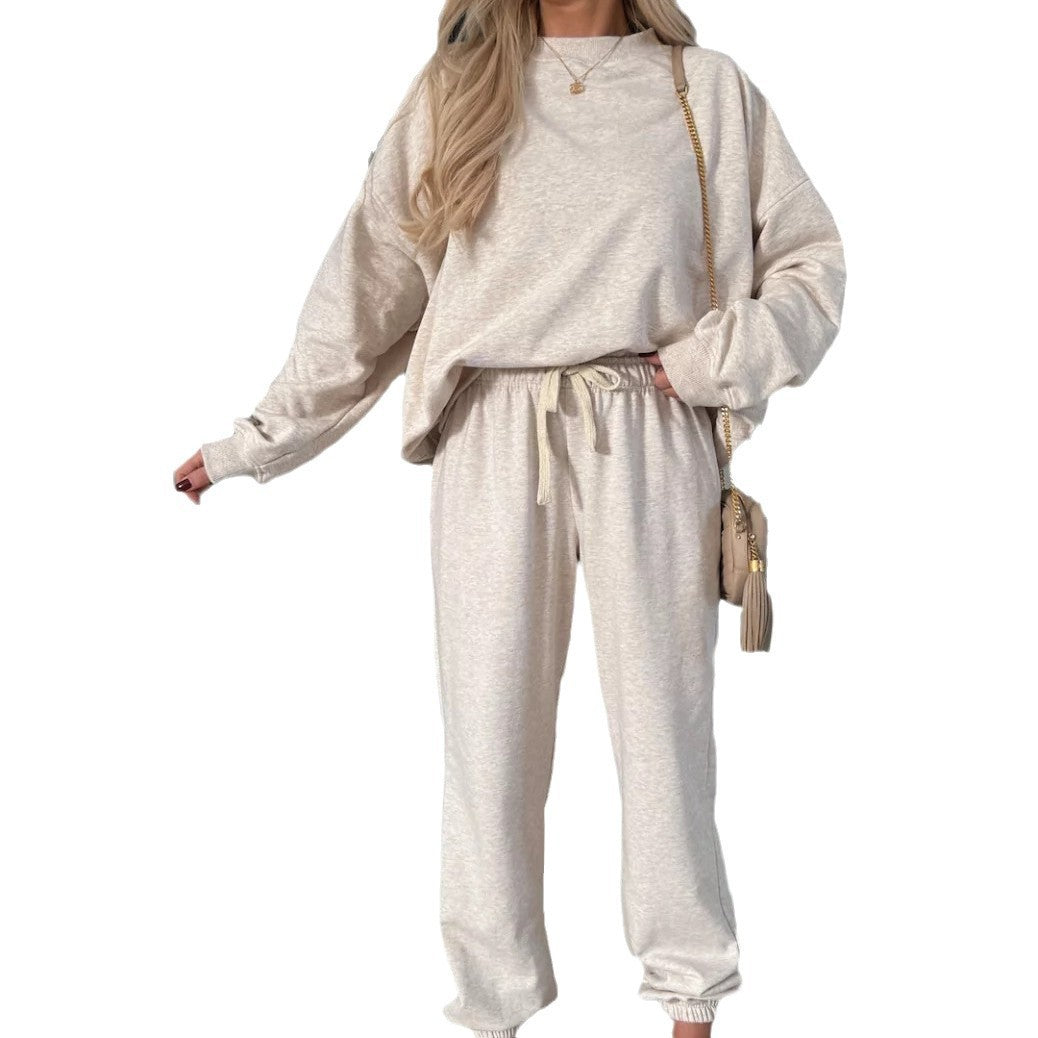 Damen weiches Lounge-Set aus Baumwollmix mit Tunnelzug und elastischen Bündchen EB