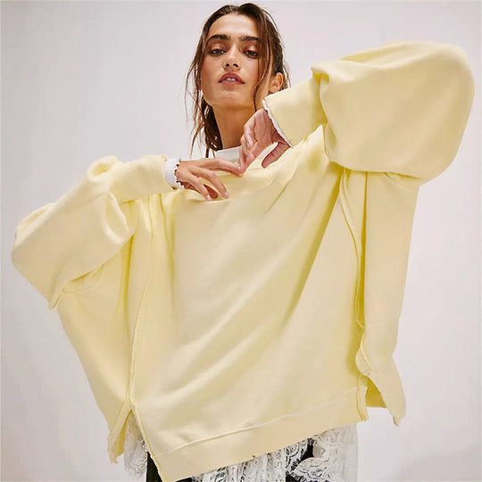 Damen oversized Sweatshirt mit Ballonärmeln, offenen Saumnähten und seitlichen Schlitzen Eichborn Berlin