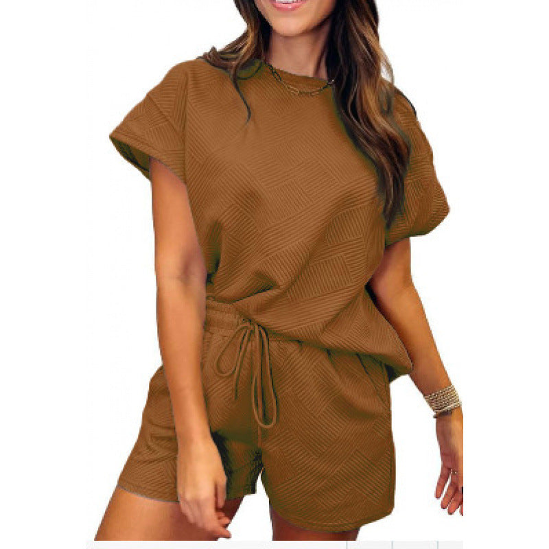Damen gemütliches Freizeit-Set mit strukturiertem Oberteil und Shorts EB